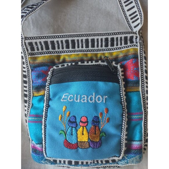 ECUADOR HAND CRAFTED BOHO CROSS BODY BAG Small Lovely Woven 5"x6" LONG STRAP EXC - Picture 2 of 7